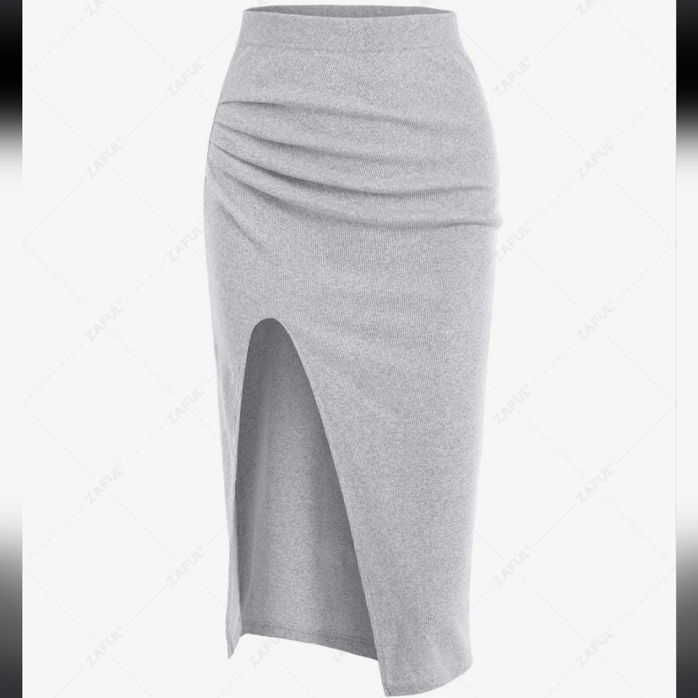 NEW Ribbed Zaful Draped Skirt Light Gray